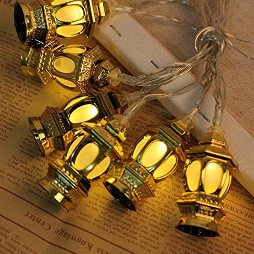 Purezento Eid Muslim Ramadan String Lights, Golden LED Islam Ramadan Lantern Shape String Light, Eid Mubarak String Lights Decoration for Home Festival Party Bedroom Birthday (1.5m/10 LEDs)