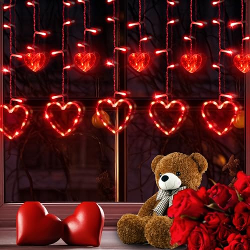 Valentine's Day Red Curtain Lights with 12 Hearts, 138 LED Heart-shaped String Lights 8 Lighting Modes, Plug in Waterproof Valentines Day Lights for Indoor Outdoor Party Wedding Valentine's Day Decor by weillsnow - Image 5