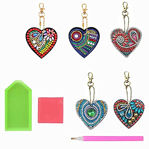 5 Piezas Llavero de la Pintura del Mosaico 5D Amor, Llavero de Pintura de Diamantes DIY Amor, Taladro Completo Diamante Pintura Llavero, para Celular, Bolsa, Hogar Cover