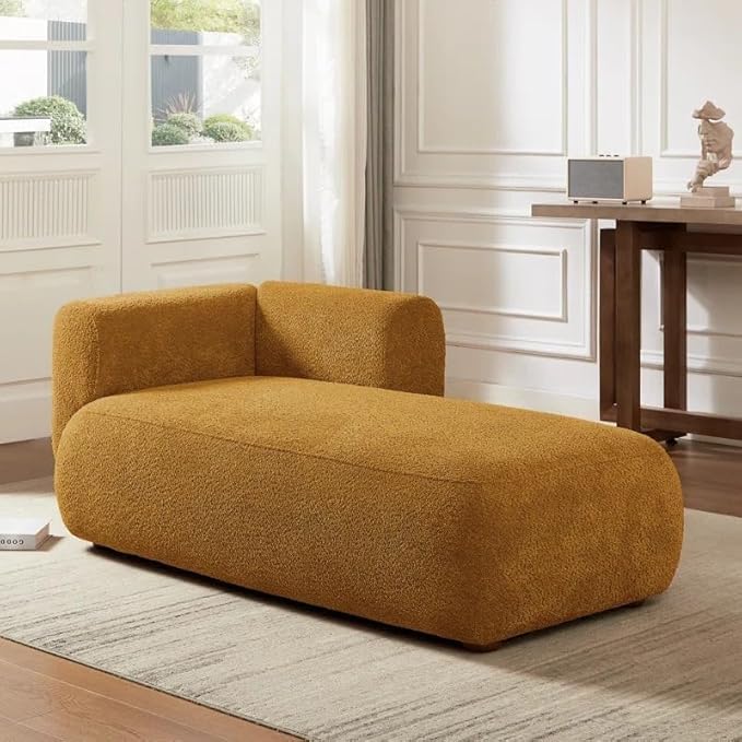 Image of Boucle Fabric Upholstered Samuel Diwan, Couch, Chaise Lounge, Settee, Sofa, Chaise Lounge, Mustard