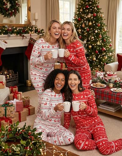 Image of Ekouaer 2 Pack Pajama Sets for Women,Long Sleeve Top With Jogger Pants Lounge Set Sleepwear with Pockets
