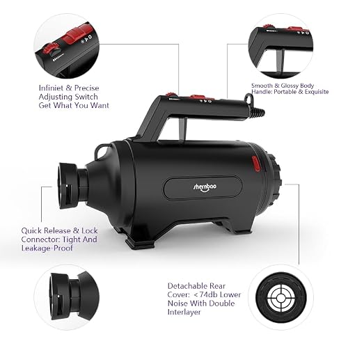 Dog Dryer High Velocity Professional Dog/Pet Grooming Force Hair Dryer/Blower (SMD-06P) (Black)