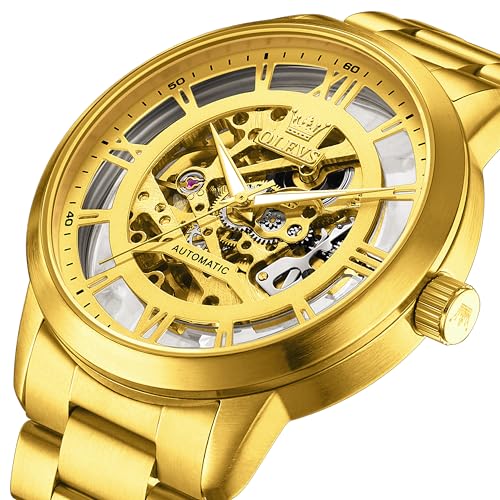 Image of OLEVS Mens Skeleton Watches Automatic Self Winding Mechanical Designer Luxury Dress Stainless Steel Waterproof Original Wrist Watches for Men
