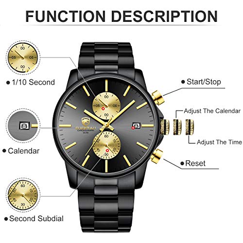 GOLDEN HOUR Fashion Business Mens Watches with Stainless Steel Waterproof Chronograph Quartz Watch for Men, Auto Date3