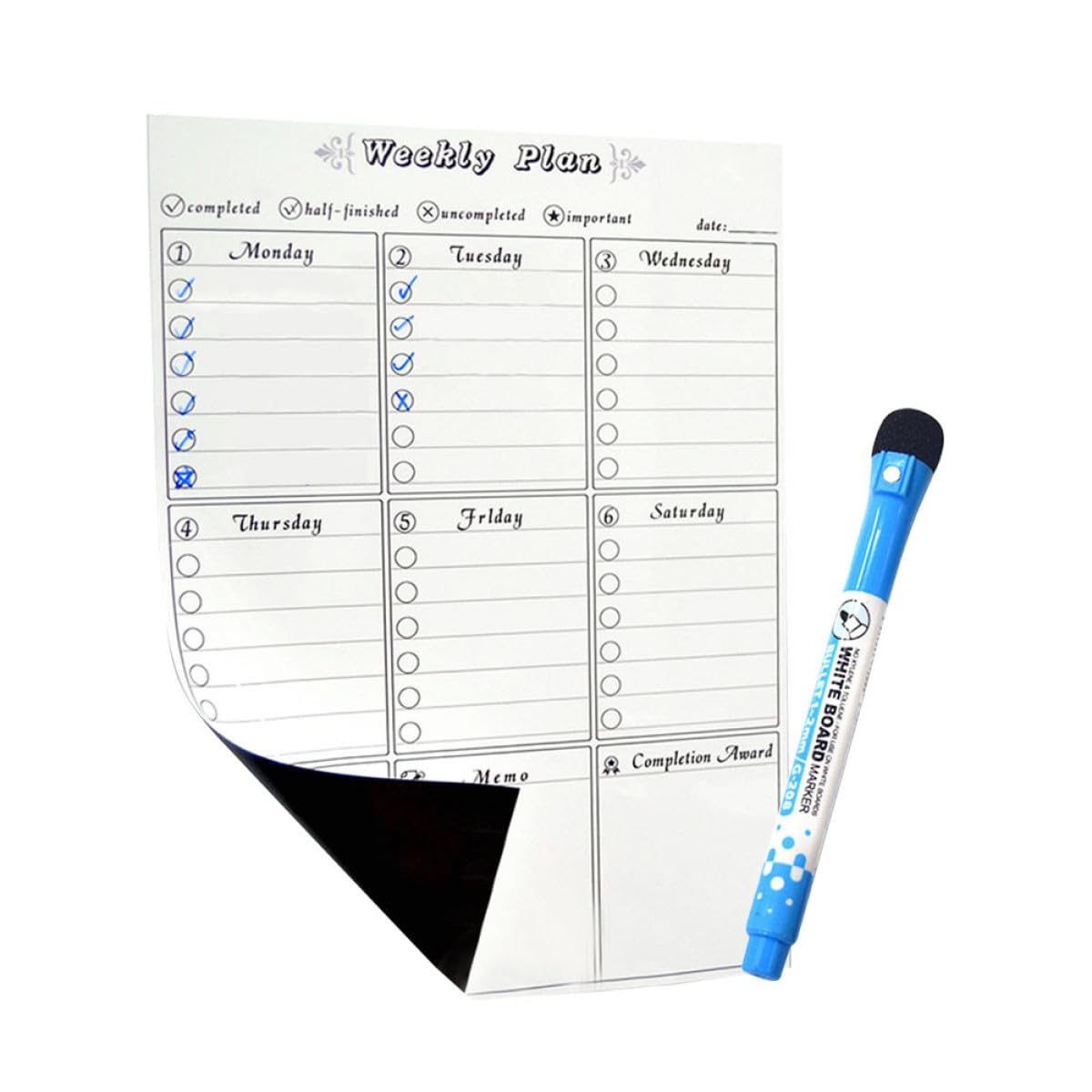 3St Whiteboard-Wochenplaner magnetischer Planer Kühlschrankplaner Zeitmanagement Wochenplaner Kühlschrank Zeitplaner Magnetischer Wochenplaner trocken abwischbarer Planer STOBOK