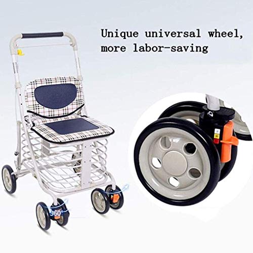 HYY-YY Einkaufstrolley mit Sitz und vier Rädern (Farbe: Weiß, Größe: 82 x 55 x 45 cm) – Bild 7