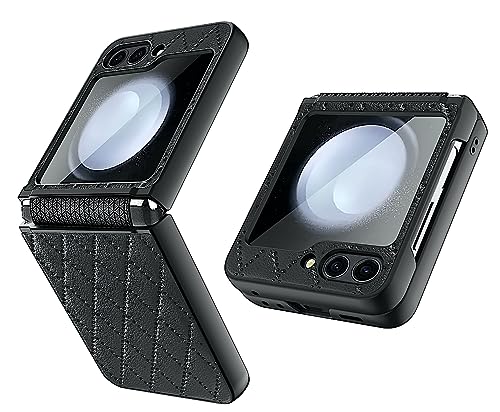 Image of BOUNCEBACK Vegan Leather Case /Cover with Rubber Hinge Cover for Samsung Galaxy Z Flip5 / Galaxy Flip 5 Case Cover - (Leather | Black)