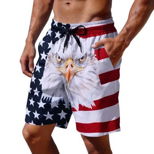 westwolf 4th of July Swim Trunks for Men's 3D Print American Flag Waist Mens Board Shorts with Pocket Men Independence Day Swim Short Vacation Swimwear Fashion Bathing Suits L
