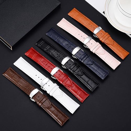 Bamboo Cowhide Wristband-20mm 22mm, Crocodile Pattern Business Faux Leather Wristband, Butterfly Buckle Soft Leather Belt,Holiday Gifts2