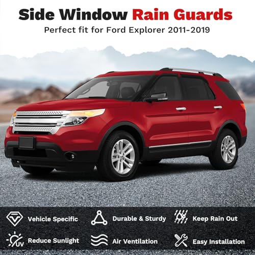 Image of Canvcle Explorer Rain Guards - Window Visors for Ford Explorer 2011-2019, Outside-Mount Tape-On Side Window Wind Deflectors for Explorer Accessories, Vent Visors Shades Rainproof 4PCS