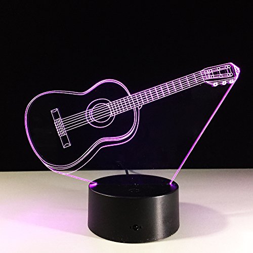 Preisvergleich Produktbild 3D Optische Täuschung Lampe, Musikinstrument Gitarre LED Nachtlicht Spielzeug, 16 Farbwechsel USB Tischlampe Mit Fernbedienung Oder Touch, Besten Weihnachten Geburtstagsgeschenk Für Kinder