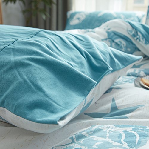 White Blue Duvet Cover Twin Size - 100% Jersey Knit Cotton Duvet Cover Set Starfish Pattern Bedding Set Luxury Soft Comforter Cover 3 Pieces With Zipper Closure, 1 Duvet Cover And 2 Pillow Shams #TOP4