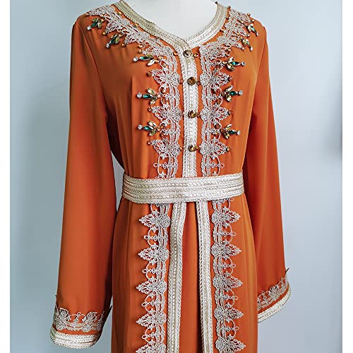 PolyJolly Handmade Bead Orange Abaya Dress for Women Dubai Sadui Moroccan Occasion Dress M by PolyJolly - Used condition - Image 3