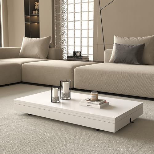 Tavolino da Caffè Kandas con Piano Rotondo Sollevabile (xA): 70x49 cm - Bianco [en.casa