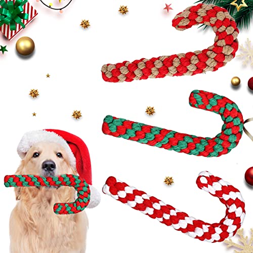 ZDQC 3 Stück Hundespielzeug Zuckerstange - Kauspielzeug, Seil Aus Baumwolle, Weihnachts-Hundespielzeug