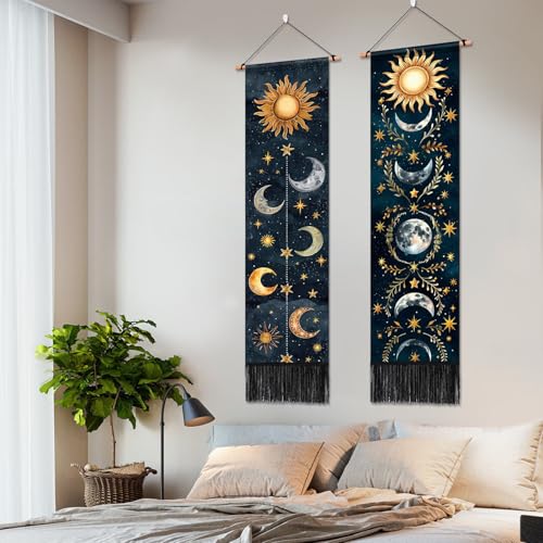 ARTCREATOR Pack of 2 Sun Moon Wall Bedroom Decor, Moon Phase Tapestry Witchy Gothic Tapestry Stars Space Vertical Wall Hanging for Room Aesthetic (12.8 x 51.2 inches) ARTCREATOR Pack of 2 Sun Moon Wall Bedroom Decor, Moon Phase Tapestry Witchy Gothic Tapestry Stars Space Vertical Wall Hanging for Room Aesthetic (12.8 x 51.2 inches)