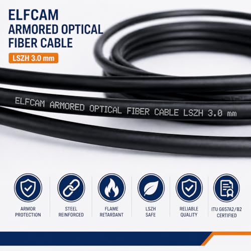 Elfcam® - Câble à Fibre Optique en Acier Blindé, Convient aux Installations Extérieur et Intérieur, Compatible avec Orange SFR Bouygues, SC/APC à SC/APC Monomode Noir, 20M – vue 4