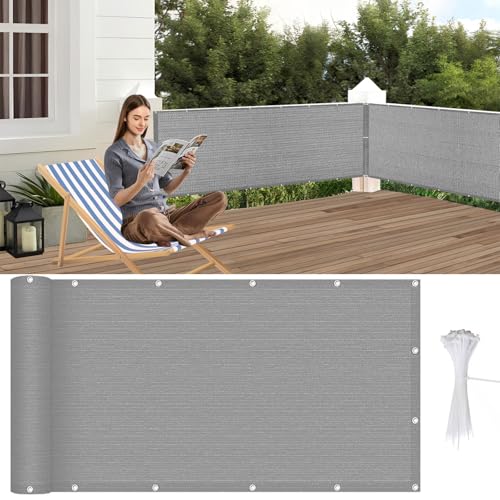 Brise vue balcon gris clair 90x1000 cm avec œillets et attaches