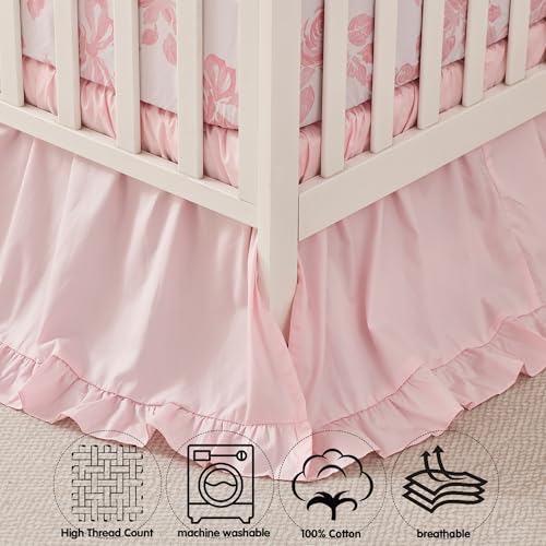 Image of Brandream Baby Crib Sheets for Girls Boys, Super Soft 100% Organic Cotton Baby Sheet French Country Pink Cottagecore Floral Print Fitted Crib Sheet for Standard Crib and Toddler Mattress