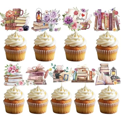 36-teiliges Kuchen-Dekorationsset zum Thema Bücher Vintage-Buch-Cupcake-Dekorati
