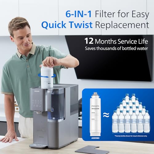 Reverse Osmosis Water Filter Dispenser, Philips 40°F Cold Water Countertop RO System 6 Stage Filtration with UV Light, Instant Boiling Water 6 Temperature Settings, NSF/ANSI 372 Certified, TDS Monitor