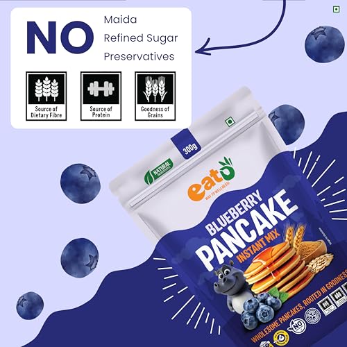 Image of Eat5 Blueberry Pancake Instant Mix 300g | No Maida | No Refined Sugar | Made with Jaggery | High Fibre Breakfast | Makes 8-12 Pancakes