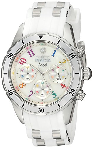 Invicta Women's Angel Stainless Steel Quartz Watch with Silicone Strap, White, 20