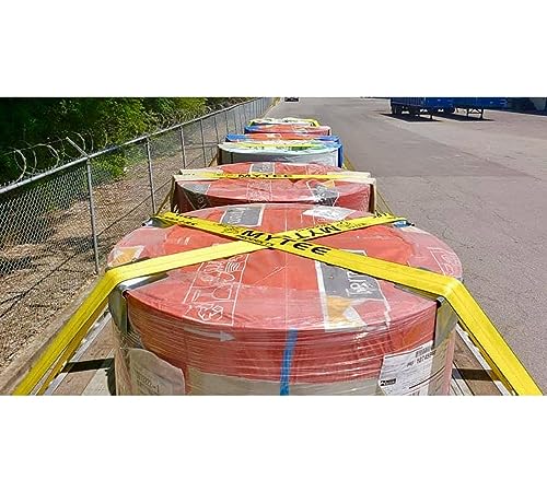 Mytee Products Winch Straps 4\" x 30\' Yellow Heavy Duty Tie Down w/Flat Hooks WLL# 5400 lbs | 4 Inch Cargo Control for Flatbed Truck Utility Trailer (4 Pack)