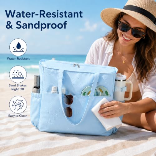 Image of LEDAOU Large Beach Bag Women Zipper Beach Tote Pool Bag for Gym Grocery Travel with Wet Pocket