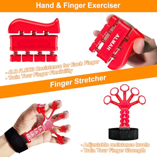 ALMAH Handtrainer Fingertrainer 5-Pack, Unterarmtrainer Griffkraft Trainer Set, Verstellbarer Grip Trainer, Finger Trainingsgerät, Fingerstrecker, Trainingsring und Stressabbau-Griffkugel