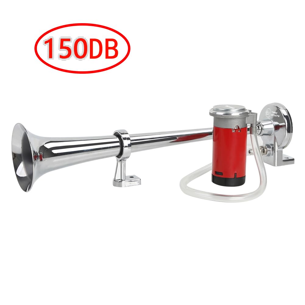 Rupse Klaxon Camion 12v Blanc Zinc Tube 450mm Longueur Trompette Tracteur Corne 150db 12V Haut Parleur de Voiture Camions Motos et SUV (Argent)