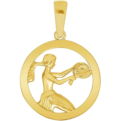 14k Yellow Gold Round Zodiac Sign Charm Horoscope Pendant (Small)