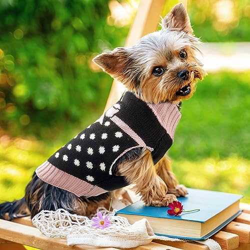 Hunde-Pullover mit Schleifenkrawatte – Punkt Rollkragen-Pullover, klassischer Strick Wintermantel für Hunde Kälteschutzkleidung für kleine und mittlere Hunde Katzen Welpen und Mädchen,XS