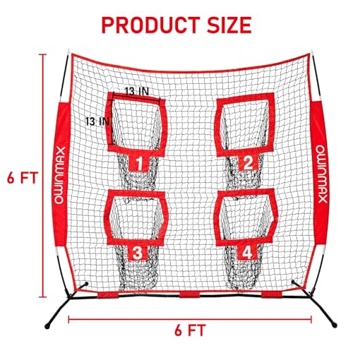 Owinmax 6x6 ft Football Trainer Throwing Net, Training Target Practice with 4 Targets, Includes Carry Bag and Ground Stake, Black and Red, Great for Kids and Youth by OwinMax - Used condition - Image 2