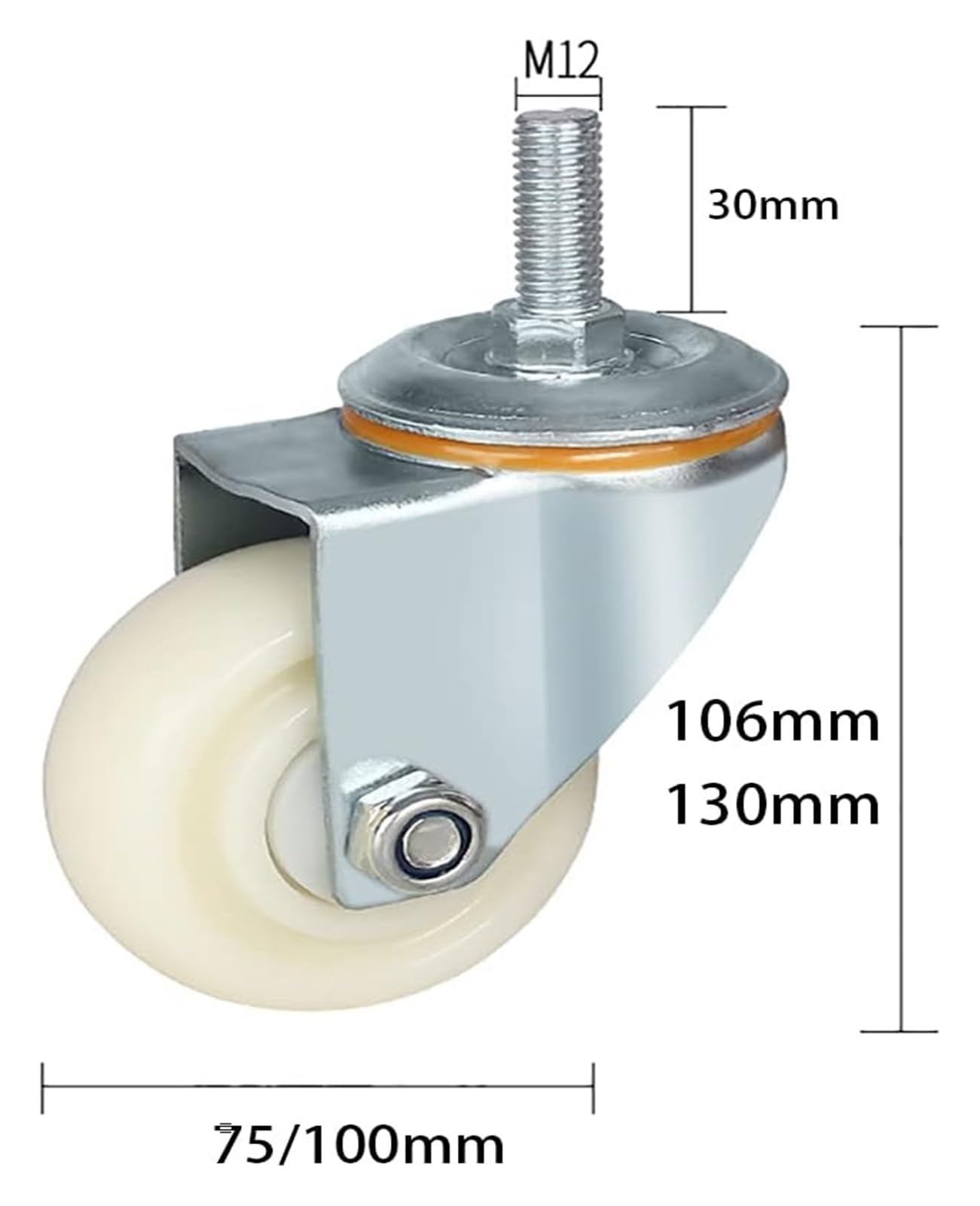 Lenkrollen Möbelrollen 50 mm Nylon M12 Lenkrolle mit Bremse Möbel Werkbank Industrierollen 4er Set(Swivel,75MM)