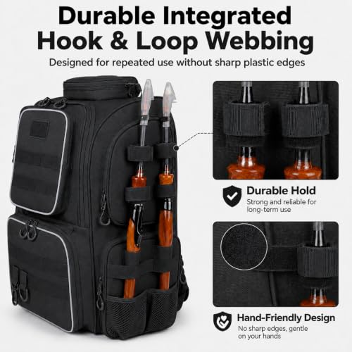 Kelokeli Fishing Backpack, 40L Large Fishing Bag with Multiple Compartments | Fishing Tackle Backpack with Rod Holders,, Multiple Compartments, Rain Cover Padded Back for Freshwater and Saltwater Fishing - image 3