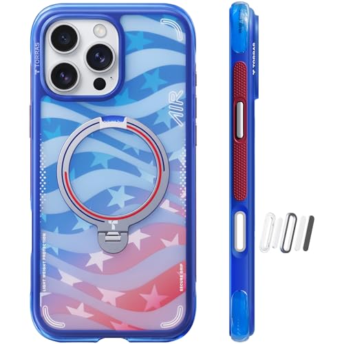 Image of TORRAS World Cup Spirit Inspired, Football Limited Edition Ostand Q3 Air for iPhone 16 Pro Case & 360 Magnetic Stand, Fit for MagSafe, Mil-Grade Drop Tested, Camera Control Button, Starlight