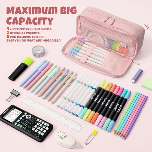 Image of SUNEE Pencil Case, Large Capacity Pencil Pouch, Aesthetic Big Pen Bag 900D Oxford Pen Box for Office Stationery Organizer School Supplies Multifunctional for Teen Boys Girls Women Men, Pink