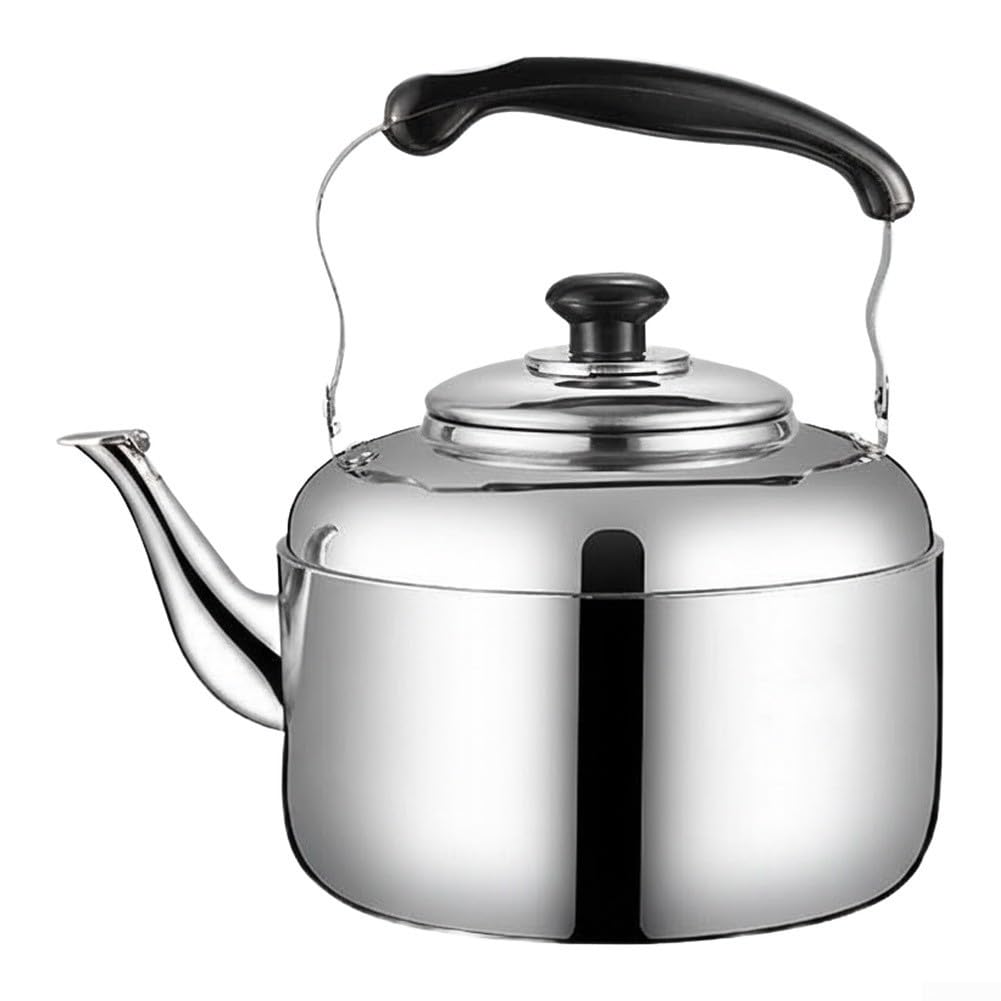 Bouilloire en acier inoxydable épais avec sifflet lorsque l'eau bout, compatible avec cuisinière à induction, cuisinière à gaz et chauffage halogène (28 cm)