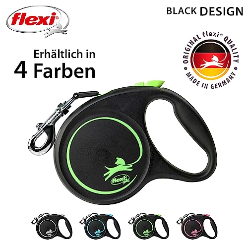 flexi® Black Design L Gurt 5 m schwarz/grün, Roll-Leine für Hunde bis 50 kg