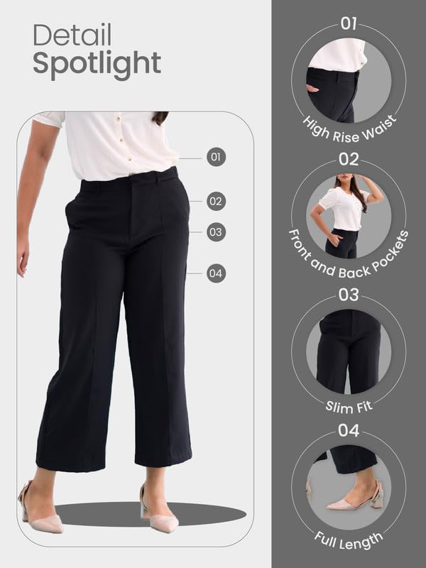 Image of GO COLORS Stretch Rayon Blend Ponte Wide Pants Full Length for Women| Breathable, High Rise