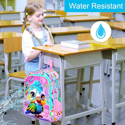 Image of CCJPX 3PCS Parrot Backpack for Girls, 16 Inch Water Resistant Preschool Bookbags, Kids Elementary Kindergarten School Backpacks and Lunch Box