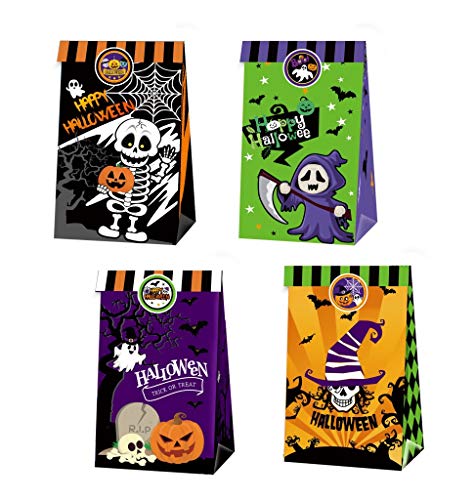 BJ-SHOP Sacs de Bonbons Halloween Sacs à Biscuits d'halloween Sacs de Traitement Du0092Halloween 12Pack, 4 Modèles Différents, 21,5 x 13,5 x 8 cm