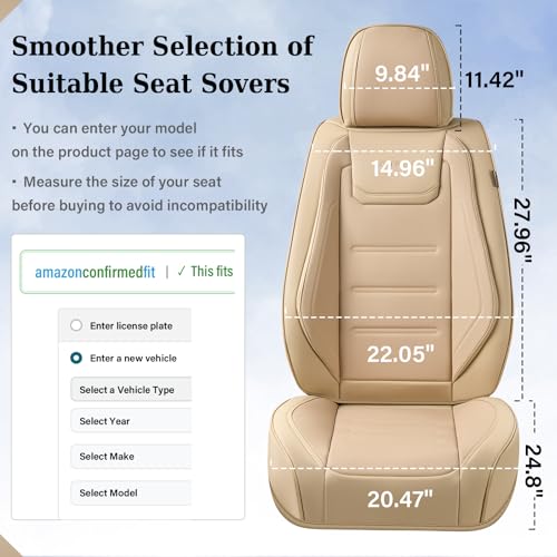Image of Coverado Car Seat Covers, Front Covers for Cars, Car Seat Cover Front Seats, Car Seat Protector Waterproof, Leather Car Seat Cushion, Universal Interior Covers Seat Protectors for Most Cars Beige