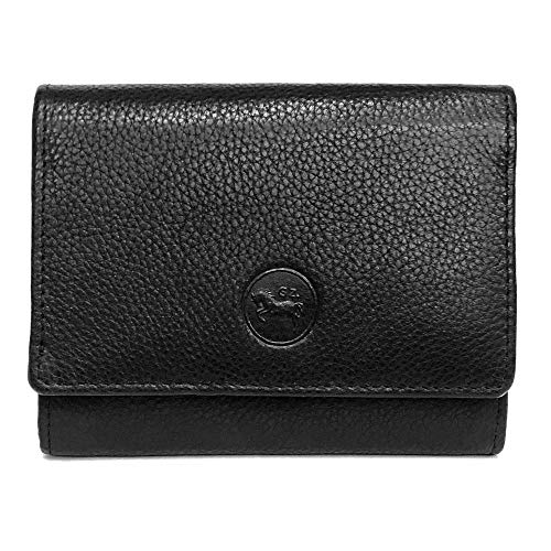 LOLUNA® Porte-Monnaie Cuir spacieux Zip et Multi Compartiments avec Rabat, Portefeuille, Compagnon, pour Ranger 12 Cartes, Billet, Monnaie, identité, permis - Noir