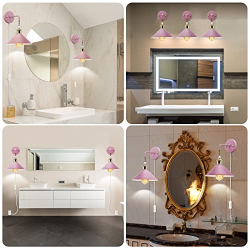Image of KEWANNO Plug in Wall Sconces, 2PACK Wall Lamp with Plug in Cord, Plug in Wall Light, Sconces Wall Lighting Plugin, E26 Modern Wall Light Fixtures (Pink)