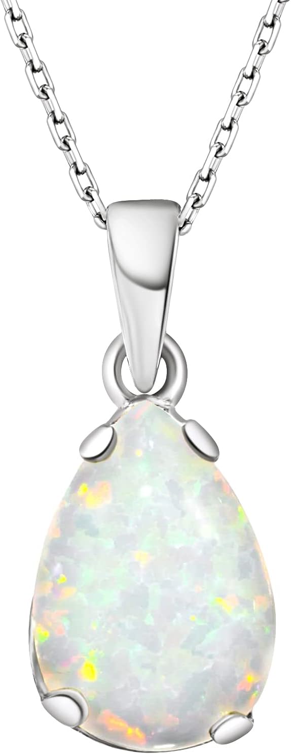 925 Sterling Silver Gemstone Necklace - Gemstone Teardrop Necklace - Birthstone Necklace for Women Silver - Pear Gemstone Pendant - Silver Jewelry for Women - Minimalist Chain Necklace