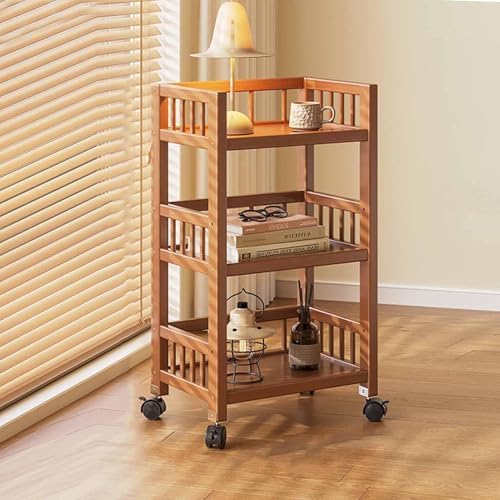 LOVEWE 3 Tier Bamboo Rolling Storage Cart with Wheels, Kitchen Organizer Trolley for Small Space, Bedroom, Living Room, Laundry Room