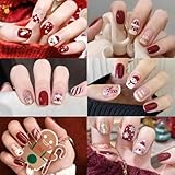 144 Pcs Christmas Press on Nails Short Square Fake Nails Winter Xmas False Nails with Designs Cute Elk Snowflake Glue on Nails Full Cover Acrylic Stick on Nails for Women Girls Manicure 6 Packs