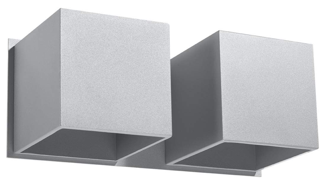 SOLLUX lighting Quad 2 Wandleuchte Innen mit zwei rechteckigen Schirmen – Wandlampe für Wohnzimmer und Esszimmer – Flurlampe aus Aluminium in Grau, 26 x 12 x 11 cm
